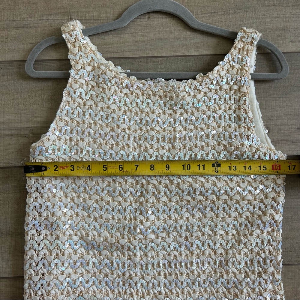 Vintage Park Storyk NY 60s Ivory White Sleeveless Iridescent Sequin Wool Top S - Picture 7 of 8